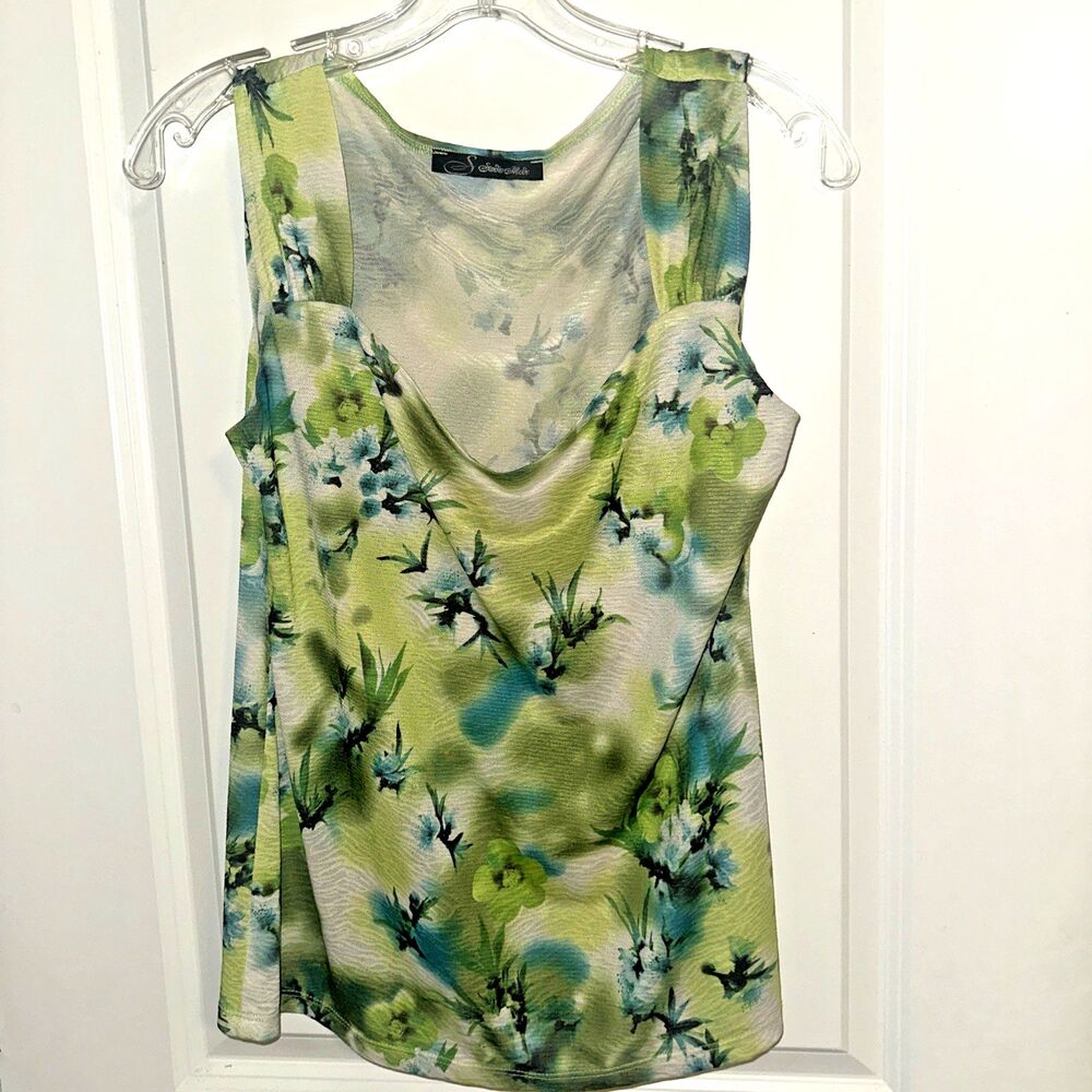 Vintage 90’s  Medium Semi Sheer Cowl Neck Tank Top Fairy Y2K Floral Strapless